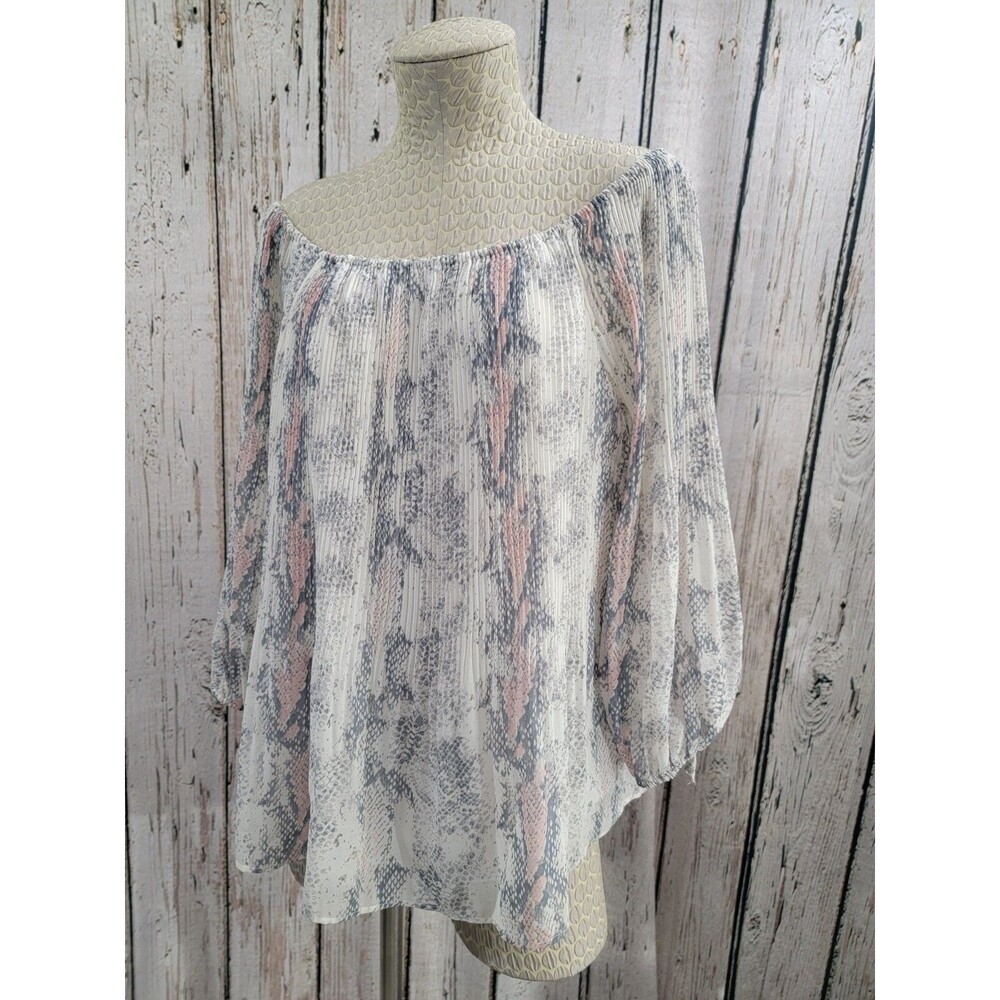 TRIBAL JEANS Women's L Silky Python Popover Flowy Peasant Blouse Shirt Top